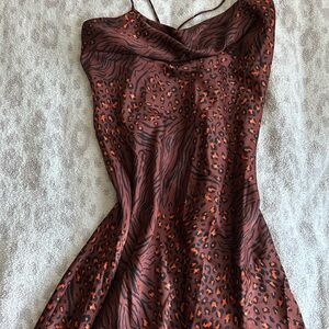 Astr Brown and Black Patterned Dress